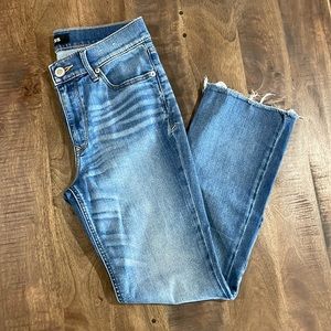 Mid-rise crop raw gem jeans